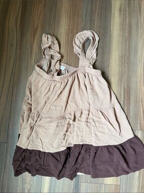 Pink Lily Two-Tone Ruffled Mini Dress in Blush and Chocolate